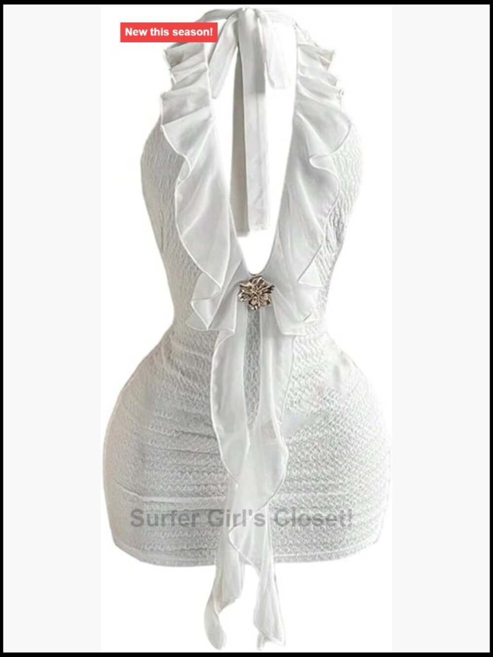 Ruffle Halter Bodycon Mini Dress for Women Sleeveless Bow Tie Back Y2K Summer